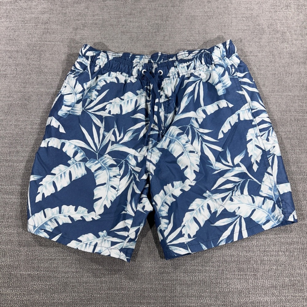 Old Navy Swim Trunks Mens Small Blue Tropical Palm Leaf Excellent Quick Dry 7"